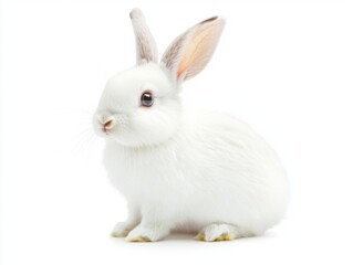 Obraz premium A fluffy white bunny sitting, isolated on a white background