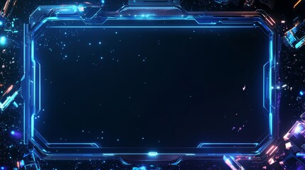 Obraz premium Sci Fi Neon Blue Frame with Holographic Patterns for Futuristic Design