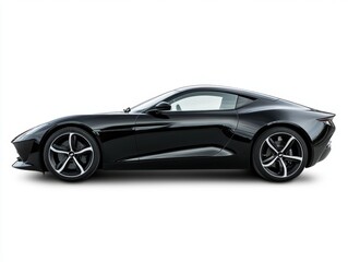 A sleek black sports car, isolated on a white background 