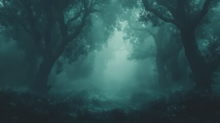 Obraz premium Mysterious Foggy Forest Path.