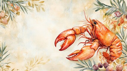 Vibrant lobster painting, marine life meets floral artistry in colorful artwork artistic