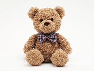 Obraz premium A soft, plush teddy bear with a bow tie, isolated on a white background