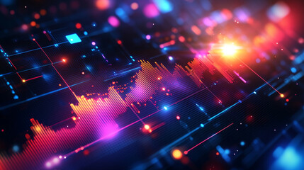 Obraz premium Scientific graph with a glowing line of data points representing research results, with room for copy space.