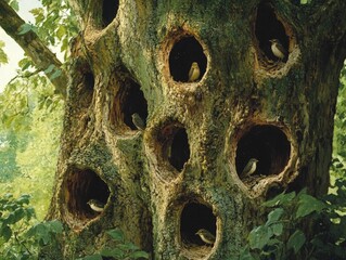 A tree with multiple hollows, creating a habitat for small animals and birds