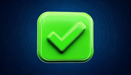 A shiny green checkmark icon against a deep blue background, symbolizing approval, success, or completion.
