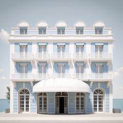 Facade of a hotel in Mediterranean riviera