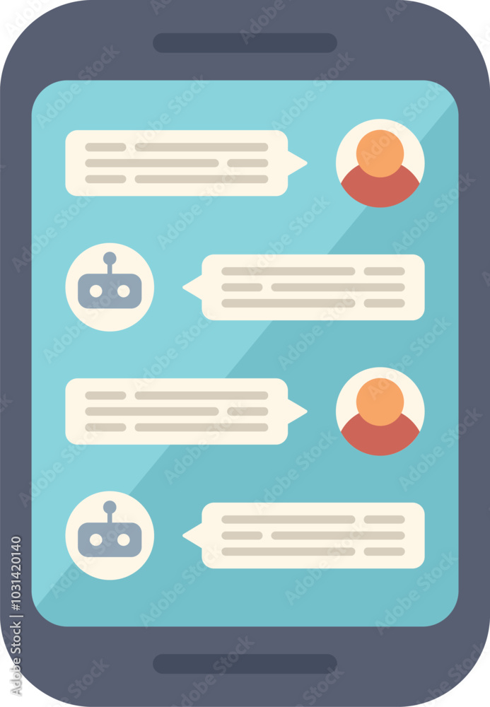 Poster smartphone displaying chatbot having conversation with customer on screen