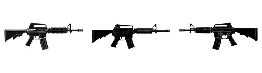 Silhouette assault rifle isolated on transparent PNG, ideal for military-themed designs, tactical branding, or defense illustrations