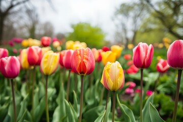 Obraz premium A tulip garden in springtime, bursting with vibrant colors and life