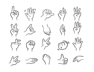 Black and White Doodle Set of Hand Gesture