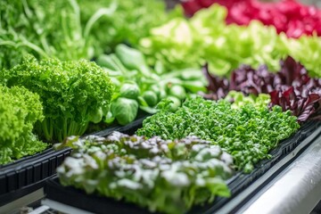A variety of hydroponic vegetables displayed together, emphasizing their clean, soil-free growing process