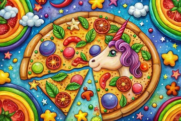 Fun Unicorn Pizza Coloring Book Page for Kids - Whimsical Food Art and Creative Color Ideas