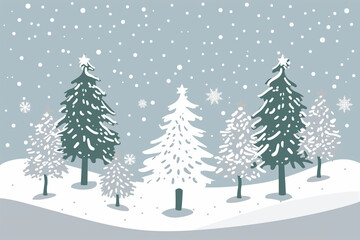 Fireside Winter Forest Landscape with Snowy Trees and a grey sky vector background illustration