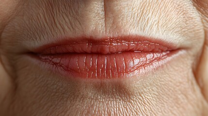Obraz premium Close-up testimonial image of a patient's mouth area, highlighting wrinkle reduction results, with smoother skin and refined texture, High-Resolution, Soft Focus