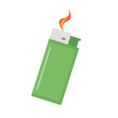 Green plastic lighter icon. Vector.