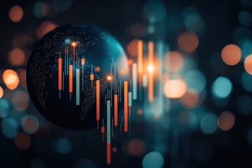 Globe with digital financial charts overlay