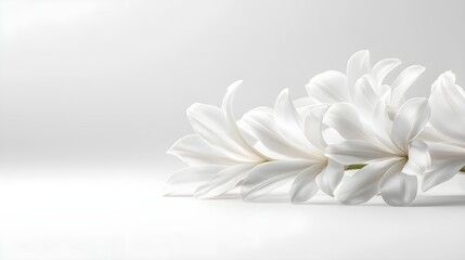 Fototapeta premium Close-up of delicate white lilies, soft petals gently curving, isolated on a pure white background, minimalist floral beauty
