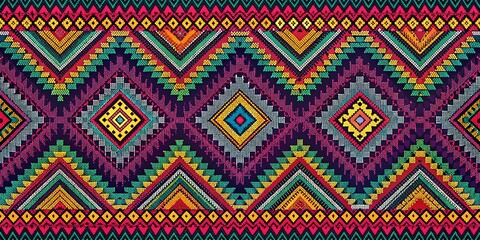Geometric Ethnic Aztec Embroidery Pattern Design for Traditional Art Background, Wallpaper, Fashion, and Fabric