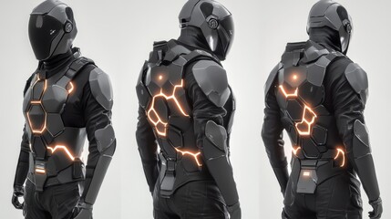 Obraz premium Futuristic armored suit design with illuminated elements and sleek aesthetic