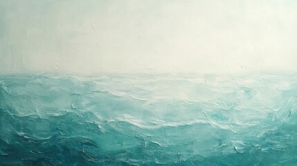 Abstract Seascape Painting with Turquoise Waves and White Sky