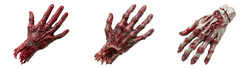 Bloody zombie hand isolated on transparent PNG background perfect for Halloween-themed designs