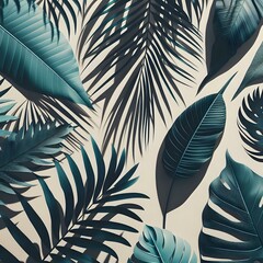 Tropical Leaves and Shadows on a Beige Background