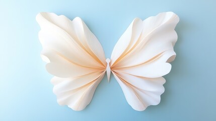 Fototapeta premium Delicate white butterfly artwork on blue background, perfect for decor.