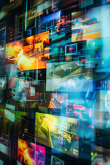 Obraz premium Abstract multimedia background featuring various channel images for web streaming and tv technology