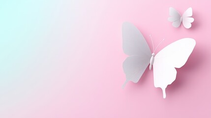 Elegant paper butterflies on a soft pink gradient background, artistic decoration.