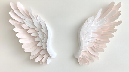 Fototapeta premium Elegant paper wings design on white isolated background.