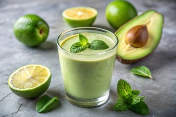 Avocado and lime smoothie with mint for a healthy drink