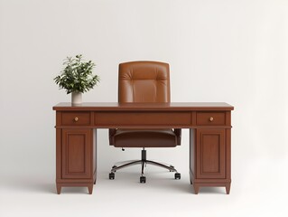Upscale Executive Desk and Leather Chair in Sophisticated CEO Office