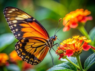 Fototapeta premium Golden Longwings Butterfly Macro Closeup Collecting Nectar in Summer Colorful Footage for Nature Photography Lovers