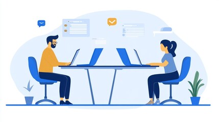 Obraz premium Two People Working on Laptops at a Desk