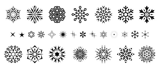 Snowflakes icon collection. Graphic modern black and white ornament.