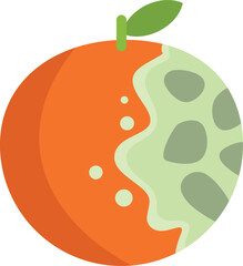 This illustration shows an orange fruit covered with mold, representing concepts such as food waste, expiration date, and unhealthy food