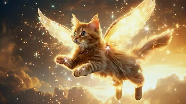 Magical Cats Fly with Light Wings
