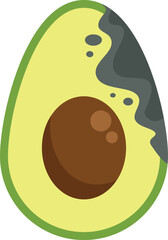 Half avocado showing mold growing on its flesh