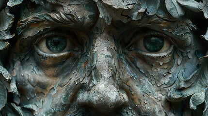 Close-Up of a Sculptural Face with Intricate Details