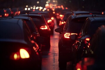 Cars in Traffic at Night.