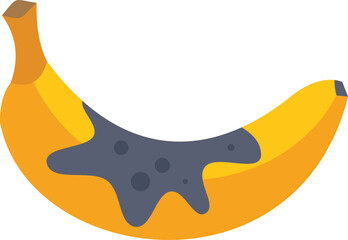 Cartoon vector illustration of single overripe yellow banana covered with brown spots isolated on white background