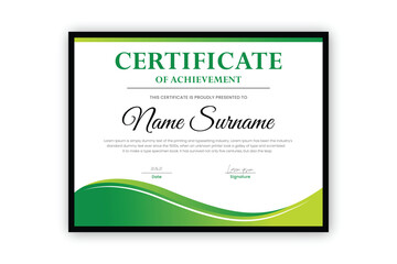 certificate Diploma of achievement template design with green gradient and black color