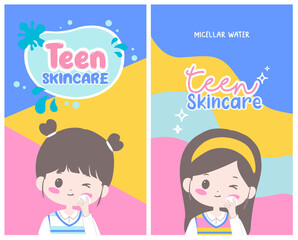 Girl teen skincare illustration tamplate cartoon layout