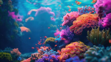 Obraz premium A colorful coral reef with a variety of fish swimming around