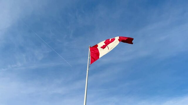 Canadian flag fluttering in the wind