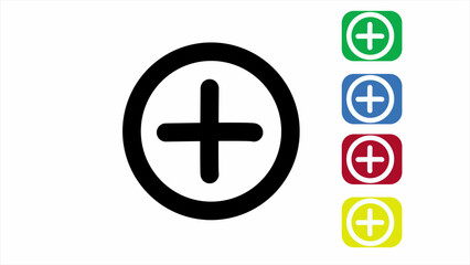 Plus  Icon set Flat Design on White Background.