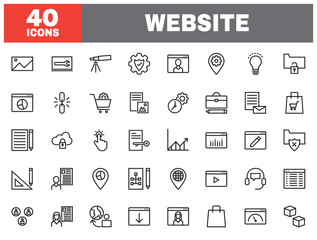 Set of 40 line icons website. Outline icon collection. Editable stroke. Vector illustration.