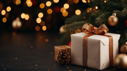 Elegant Christmas gifts under a decorated tree