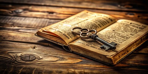 Handwritten Christian Verse with Bible and Ancient Key on Wood - Faith and Love of God Concept