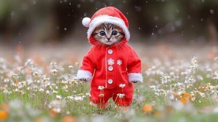 Christmas Cat In field